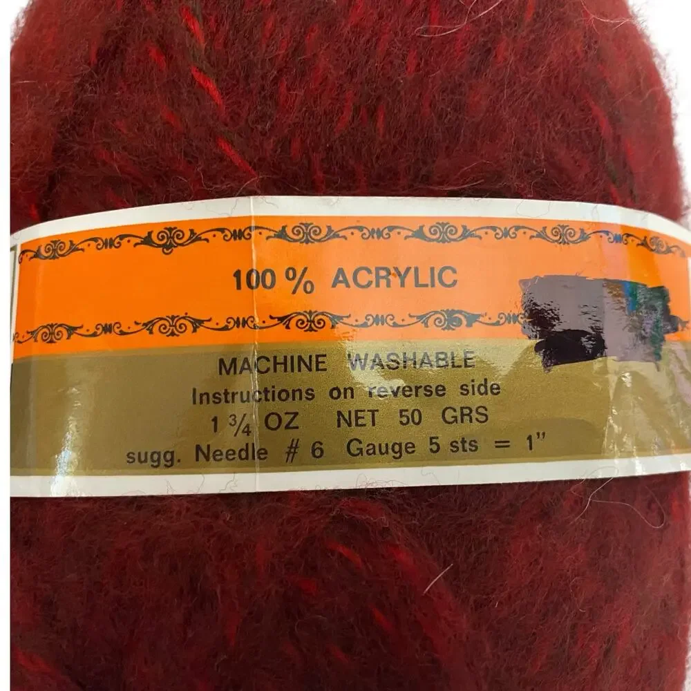 5 Skeins Unger Fluffy Tweed Yarn Red 714 Acrylic France 1.75oz Each Vintage
